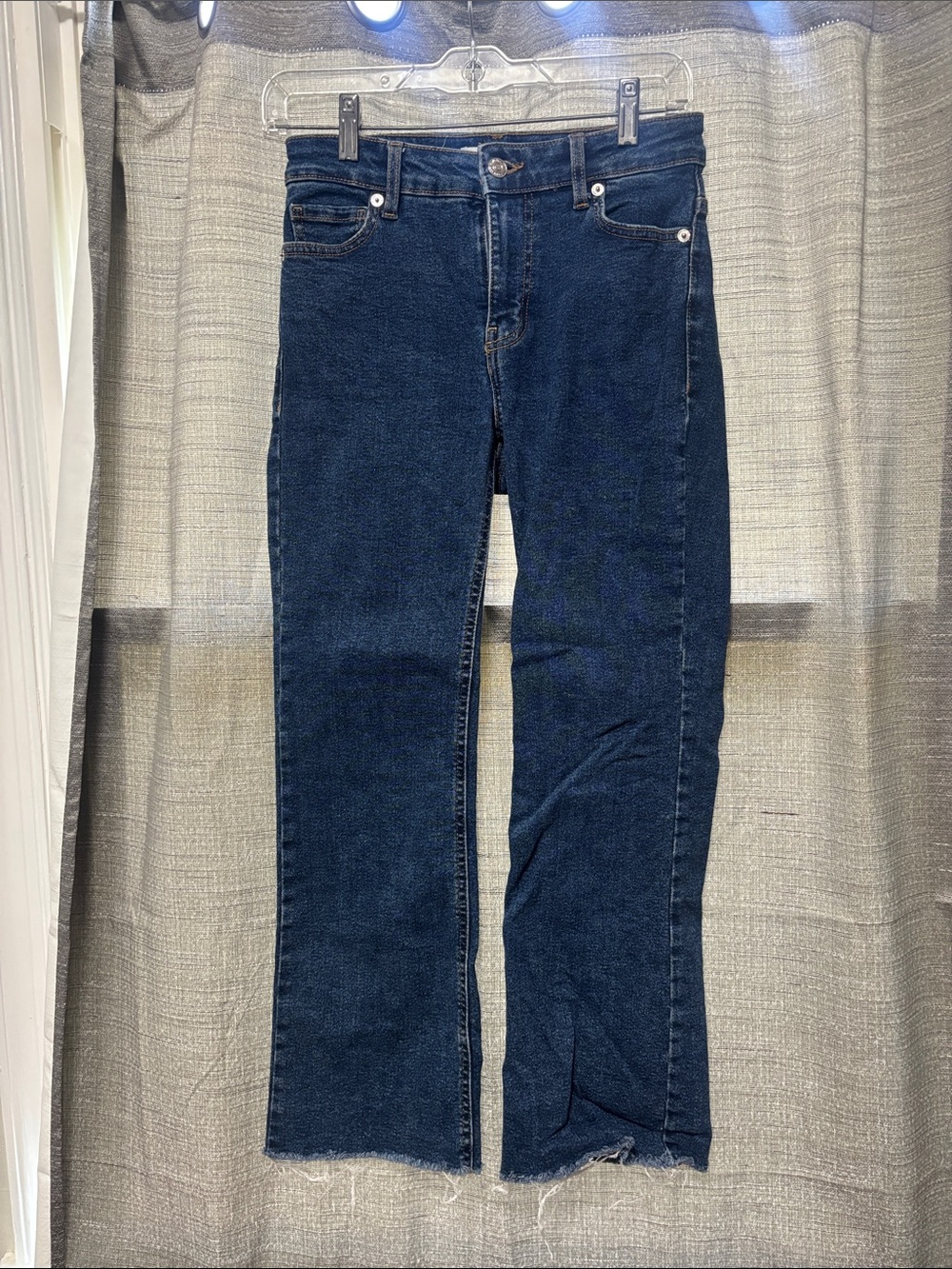 Mango Women's Dark Blue Flared Cropped Jeans